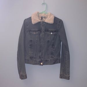 Thick faux fur denim jacket